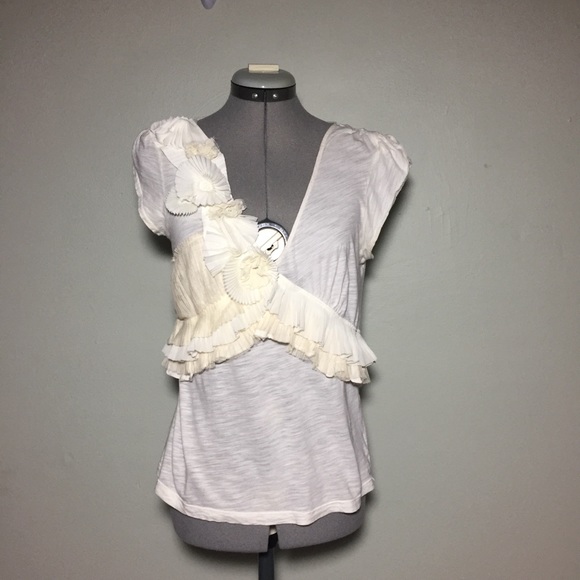 Anthropologie Tops - Deletta (Anthro) Cream Embellished Blouse S FLAW